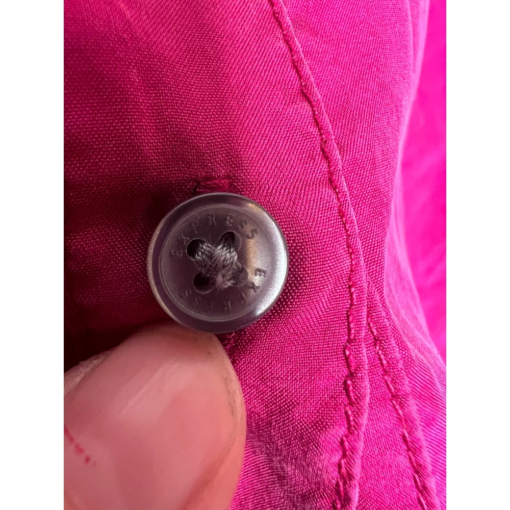 Express Vintage 100% Silk Magenta Pink Roll Tab Button Down Shirt Long Sleeve - Picture 4 of 8